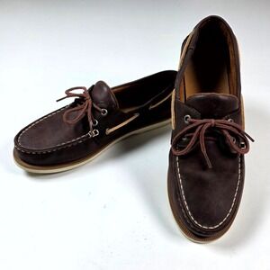 Merona Boat Shoes Mens 9.5 Dark Brown Leather Nautical Deck Shoes Classic Loafer